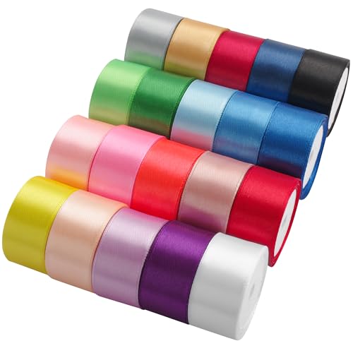 LIUYAXI 1 Inch Satin Ribbon Set 20 Rolls Rainbow Ribbon 5 Yards Each (Total 100 Yards) Decorative Ribbon for Gift Wrapping Crafts Hair Bows Flower Bouquet Wedding Party Decorat