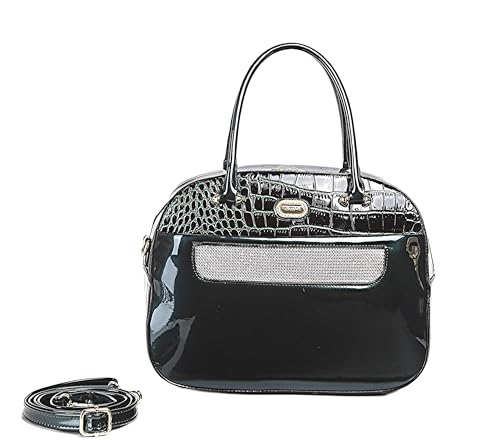 Luxurious Carry-on Spinner Luggage & Patterned Designer Tote with Rhinestone Leather Retro Crystal Overnight Latch on luggage handle (KGL8899 + KGO8329 Matching 2 PC Set) (DARK GREEN)3