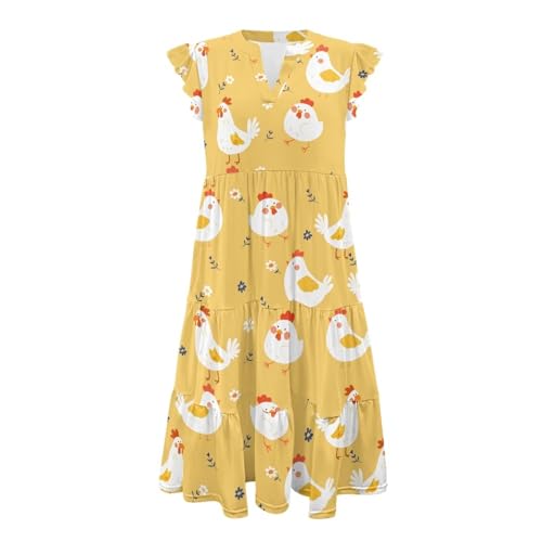 Image of Women's Casual Ruffle Sleeve Dress V Neck Pullover Dress Flowy A-Line Pleated Lightweight Dress with Pockets
