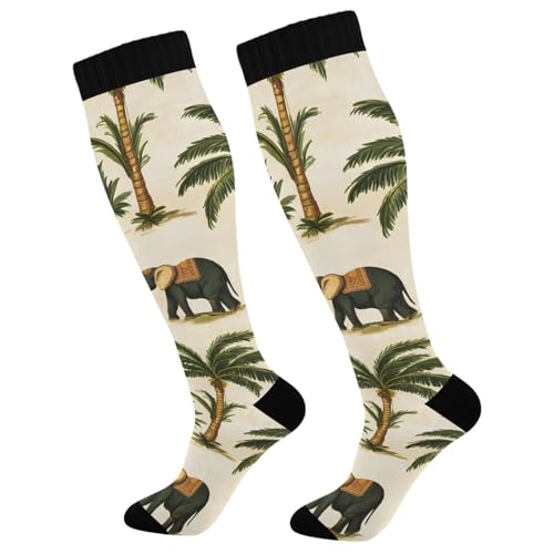 ALAZA Athletic Compression Socks Knee High Socks Stockings for Men Elephants Palm Trees Women Running Circulation Sport Football
