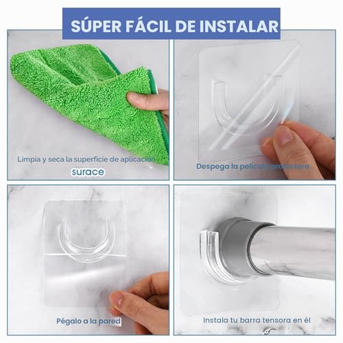 Miniatura 5 de Sibba Soporte Para Barra De Ducha 4 Unidades Soporte Adhesivo Para Barra De Cortina Retenedor De Perforación Ganchos De Tensión Transparentes Adhesivos Herramienta De Sujeción De Pared