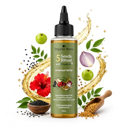 Image of Organic Netra 5 Seeds Ritual Hair Oil with OleoKare | Clinically Tested | Reduces Hair Fall up to 57% | Controls Pre-Mature Greying | Promotes Hair Growth up to 51% | 100ml
