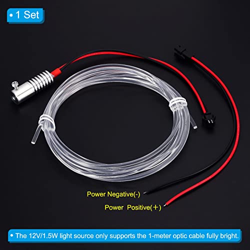 Image of PATIKIL 3mm 3.0m PMMA Side Glow Fiber Optic Cable Kit, with LED Aluminum Illuminator 12V 1.5W Guide Light Source Decoration for Home DIY Lighting, Red