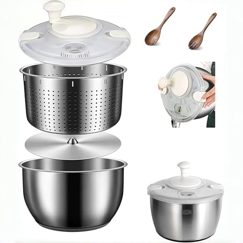 Générique Essoreuse à Salade INOX 6L – Essoreuse de Légumes, Lave-Fruits & Déshydrateur de Laitue, Meilleur Choix Manuel BPA-Free pour Cuisine Maison ou...