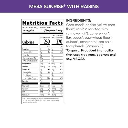 Nature'S Path PP-GRCE17539 Organic Gluten Free Mesa Sunrise With Raisins Cereal, 1.81 Lbs. Earth Friendly Package (Pack Of 6), Non-Gmo, Heart Healthy, High Fiber, 3G Plant Based Protein thumb #4