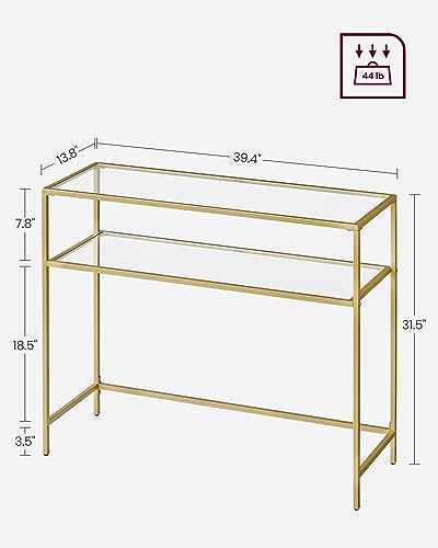 Image of VASAGLE 39.4 Inchs Console Sofa Table, Tempered Glass, 2 Shelves