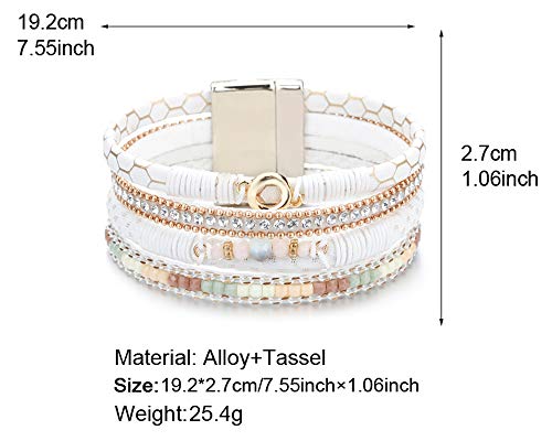 Image of Fesciory Leather Wrap Bracelets for Women, Boho Leopard Multi-Layer Crystal Beads Cuff Bracelet Jewelry