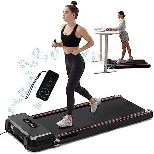 FYC Under Desk Treadmill 3.5HP Slim Walking Treadmill 300LBS – Electric Treadmill with APP Bluetooth Remote Control LED Display, Running Walking Jogging for Home Office Use (Installation Free)