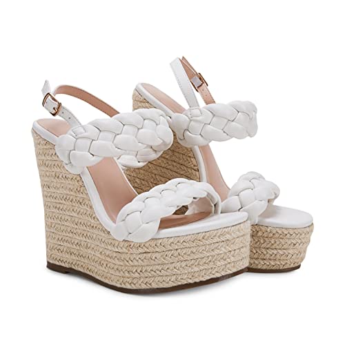 Coutgo Women's Braided Espadrille Platform Wedge Sandals Open Toe Two Strap Ankle Buckle Summer Shoes #TOP5