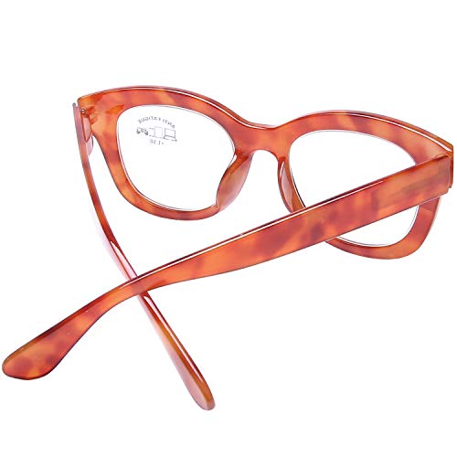 DOOViC Wide Frame Reading Glasses Womens 2.25 Blue Light Filter Orange Frame Reader - Image 4