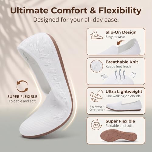 Image of Puxowe Women's Ballet Flats Breathable Knit Slip On Comfortable Round Toe Walking Shoes with Arch Support Insole for Work