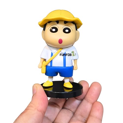Image of FUNFOB Shinchan Action Figure Height -8cm | Shin chan Figurine Cartoon Figures Toys for Boys & Girls PVC Multicolour | Yellow Cap Blue Pant