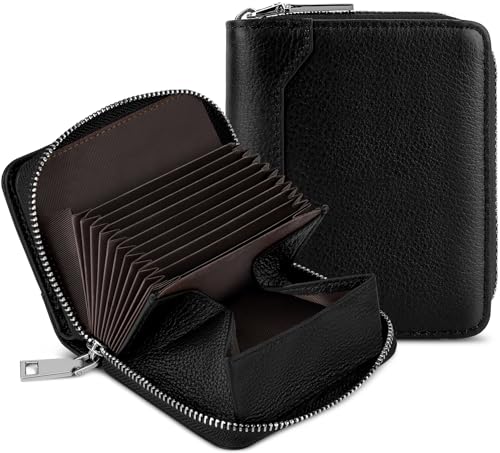 Image of HUANLANG Mens Wallet RFID Blocking Multi Card Holder Wallets for Men Bifold Wallet with Zipper Small Men's Leather Wallet