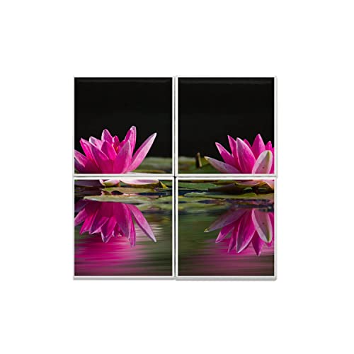 Carreaux céramique décoratif nénuphars roses en fleur effet fresque 40x40cm