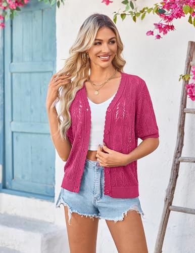 Yekaty Women Short Sleeve Summer Crochet Cardigan Cropped Button Sweater Lightweight Shrug for Dress 20252