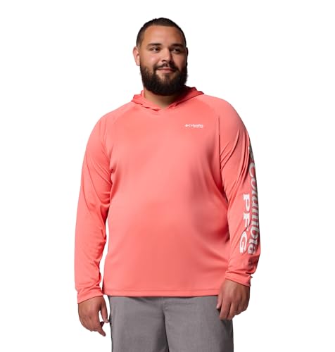 Columbia Mens PFG Terminal Tackle Long Sleeve Fishing Hoodie, Melonade/White Logo, 6X