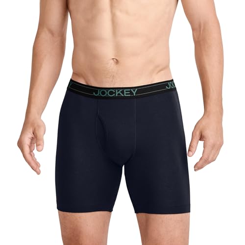 Jockey Men's Underwear Lightweight Cotton Blend 7" Long Leg Boxer Brief - 4 Pack, Trusty Stripe, XL2