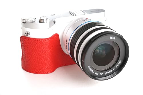 Housse en cuir véritable pour Samsung NX300M rouge demi coque élégante