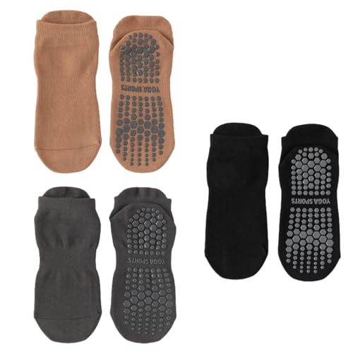VUHSGTE 3 calcetines de yoga para mujeres y hombres con agarres antideslizantes para ballet, pilates, hospital, hogar, barra, con cojín, Multicolor, 36-40