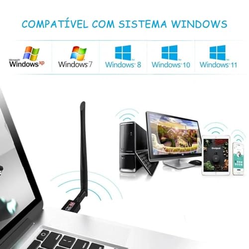 Antena Wi-Fi com Adaptador USB — Receptor Wireless 1200Mbps, Conexão Estável e Segura, Alta Velocida
