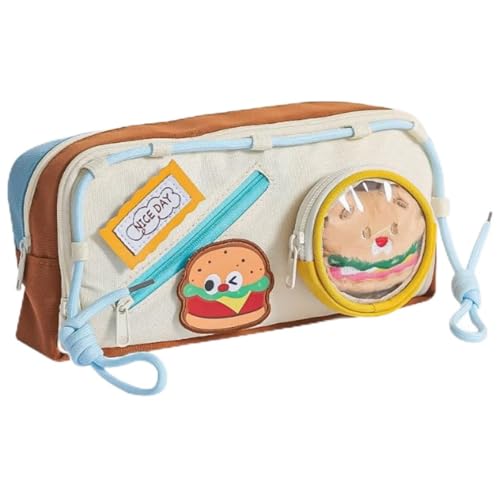 Image of Alokik Burger Food Theme Pencil Pouch for Girls & Boys, Large Capacity Multi-Layer Zipper Stationery Bag with Transparent Display Window & Organizer Compartments
