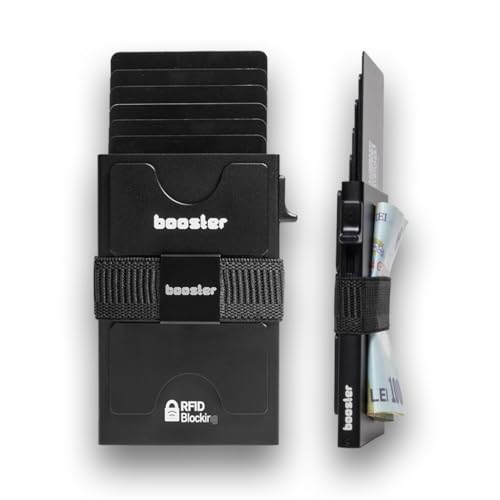 Thin Aluminum Booster Wallet for Men, Durable Stretch Back Plate, Minimalist Metal Pop Up Wallet with RFID Lock, Holds 12+ Cards Plus Cash 1, One Size, Modern