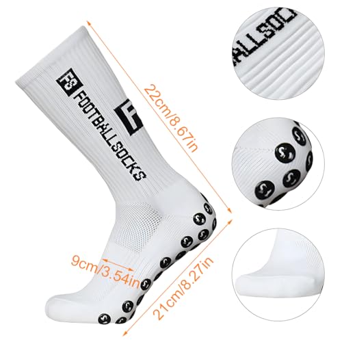 2 Pairs Non-Slip Grip Socks for Soccer & Sports, Anti-Slip Athletic Socks for Men & Women (Size 39-46, White) - Basketball Running2