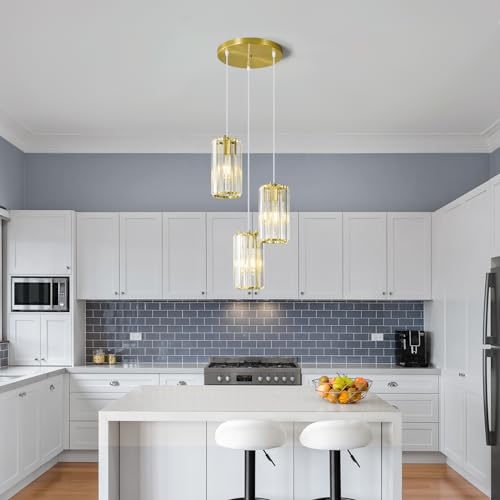 Image of Gold Pendant Lighting Modern Pendant Light, Mini Crystal Chandeliers,Adjustable Pendant Light Fixture for Kitchen Island Dinning Room Corridor Bedroom(Gold 3-Light)