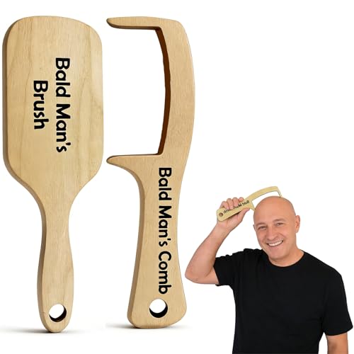 2Pcs Humorous Funny Hairless Combing Brush Bald Man Comb Joke Comb Wooden No Bristle Hair Brush Combs Blad Mans Brush for Trick Novelty Fun Friends Gift