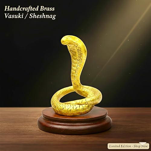 Image of Solid Brass Religious Naag for Shivling | Handcrafted Shiv Nagaraj Vasuki Snake Idol for Puja, Mandir Decor, Vastu Protection & Nag Panchami (Small)