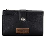Wrangler Wallet for Women Bifold Card Holder with Zipper Pocket Ladies Clutch Purse with ID Window Black WG119-W002BK
