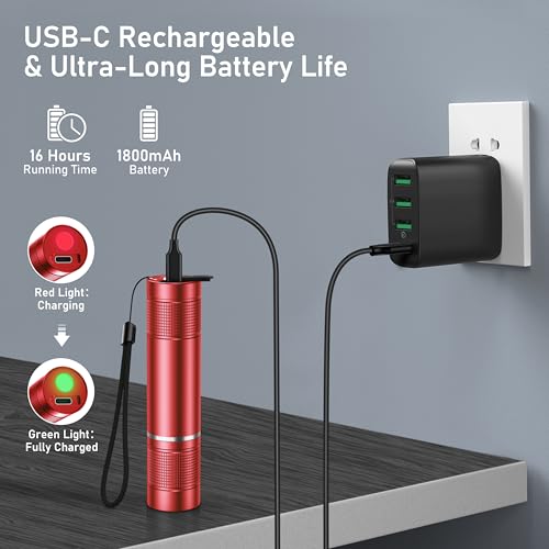 Blukar Flashlight Rechargeable, High Lumens Flashlight, Super Bright Small LED Flash Light- Zoomable, Adjustable Brightness, Long Lasting for Camping, Outdoors and Home Emergency-Red
