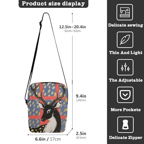 messenger bag cute Small Crossbody Bags small crossbody purse Adjustable Strap for outdoor sports outdoor sports- Deers Japanese Black Golden Red3