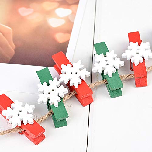 Souarts 50 peças de flocos de neve de Natal Vermelho Verde Madeira Roupas para jogos Favors Craft Ma