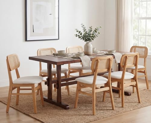 Image of HNY Walnut Wood Rectangular Dining Table for 4-6 People, Modern Farmhouse Kitchen Table, 70 Inch Large Dinner Table Center Table for Dining Room /Living Room