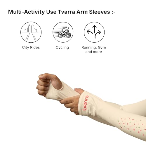Image of TVARRA Anti-Tan Fingerless Arm Sleeves for Women|UV Protection Hand Cover Sleeves for Bike Riding, Running & Outdoor Use,Dust & Summer Protection Arm Sleeves for Girls (Petals Design)
