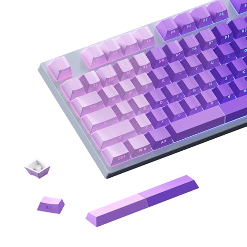 AKepopery Gradient Keycap Side-Print Shine-Through PBT Keycaps, 121 Keys Cherry Profile, Transparent Spacebar Strip, for MX Switches, for Keyboards with LED Facing South (Gradient Purple)