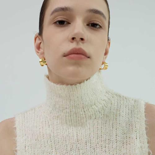 Chunky Silver Earrings 14K Gold Plated Geometric Dangle Earrings for Woman, Trendy Simple Silver Hypoallergenic Small Hoop C Shape Stud Earrings Jewelry2