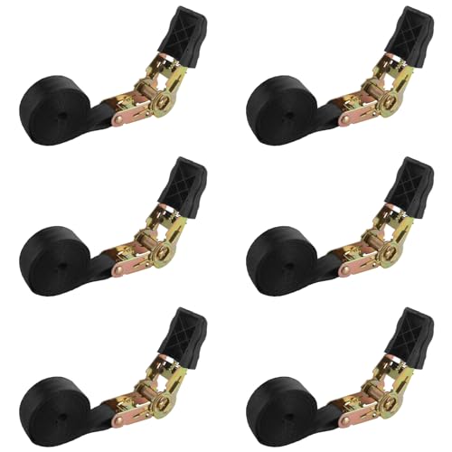 MUXHEL 6 Pcs Ratchet Tie Down Straps Heavy Duty 1 Inch x 6.5 Feet Cargo Control Endless Ratchet Straps Black Ratchet Strap for Cargo Motorcycles Luggage