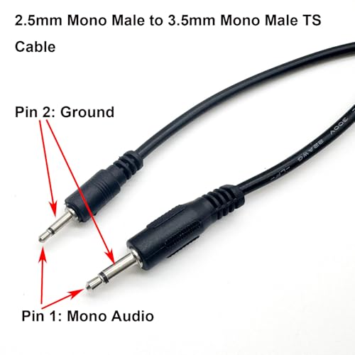 2 cables adaptadores de 2.5mm mono a 3.5mm mono de 30 cm miniatura 4