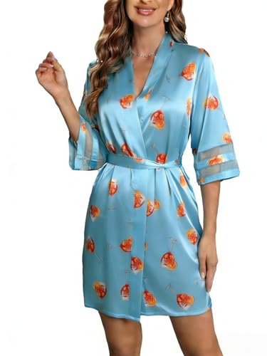 Image of Ekouaer Women's Satin Robe Silk Kimono Bathrobe Bridesmaid Wedding Bridal Party Robes 3 /4 Bell Sleeve Sleepwear S-XXL