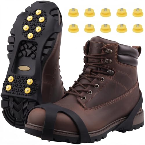 1 Pair Ice Cleats, Stainless Steel Ice Cleats with 10 Steel Studs Cleats for Shoes and Boots, Anti-Slip Grips and Spikes for Snow and Ice, Crampons for Hiking Walking on Slippery Surfaces - Size M