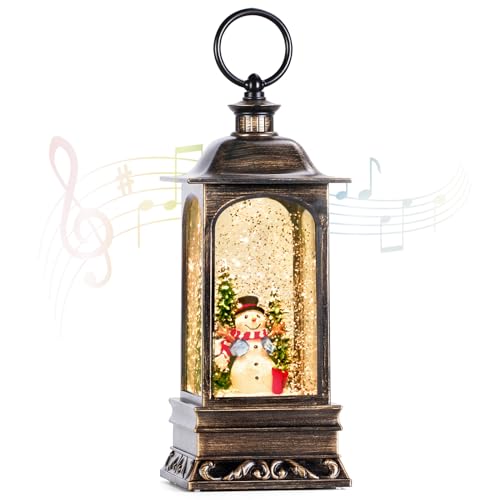 Christmas Snow Globes with Music, Snowman Snow Globe Lantern 6H Timer Lighted Christmas Lantern for Christmas Decorations