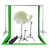CowboyStudio Complete Photography / Video Studio Triple Lighting Light Kit, 10' x 12' Background Support System and Black, White and Green Muslin Backdrops