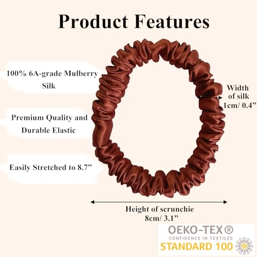 Image of VLOMOT 6 Pcs Set 100% Pure Mulberry Silk Hair Scrunchies Hair Ties with 6 Chic Colors Everyday Skinny Scrunchies Silk Ponytail Holders Hair Care No Damage (Vintage)