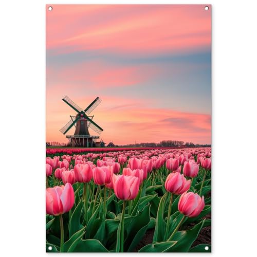 MuchoWow© Deco Jardin Exterieur 80x120 cm Décorative Poster Affiche Murale Decoration Balcon Décoration Extérieure Terrasse Déco Appartement Tulipes -...
