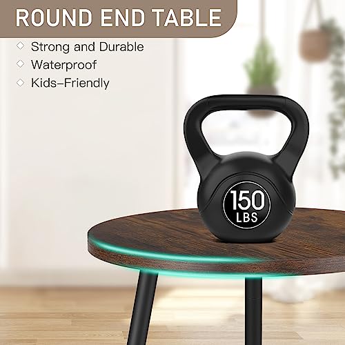 Kinnary Round Side Table, Small Accent End Table For Living Room, Bedroom, Small Spaces, Height Adjustable Metal Legs, Easy Assembly Nightstand Coffee Bedside Table For Balcony, Office, Rustic Brown #TOP4