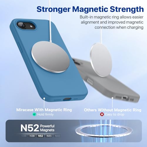 Image of Miracase Magnetic for iPhone 17e Case & iPhone 16e Case, [Soft Anti-Scratch Microfiber Lining], Compatible with MagSafe, Silicone Shockproof Protection Phone Case for iPhone 17e /16e, Capri Blue