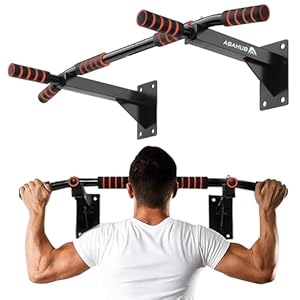 Abahub Klimmzugstange Wandmontage, Mehrfach Griff Chin-Up-Bar für Heimtraining, Bohrmontage, Wand Pull up Bar sicher & stabil Trainingsstange mit 200 kg Tragfähigkeit, Schwarz Orange
