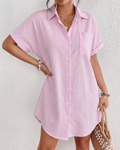 Image of Bsubseach Women Swimsuit Coverup Shirt Dress Button Down Bathing Suit Cover Up Beach Vacation Outfits